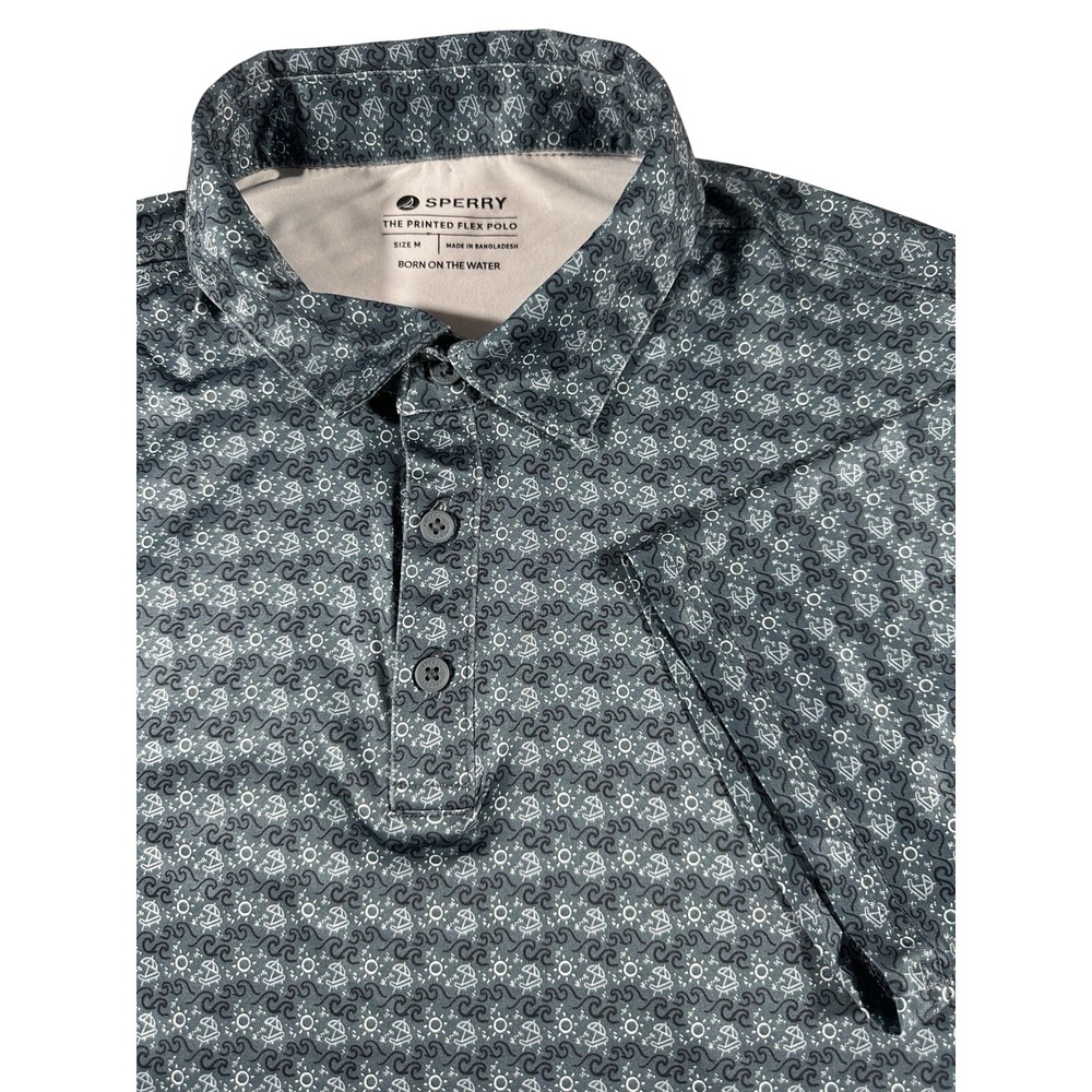 Sperry The Printed Flex Polo Men's M Blue Beach‎ Theme Stretch New W/ No Tags